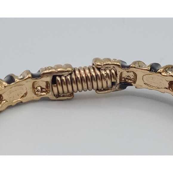 Vintage KENNETH JAY LANE Black Enamel White Rhinestone Zebra Bangle Bracelet - Picture 6 of 7
